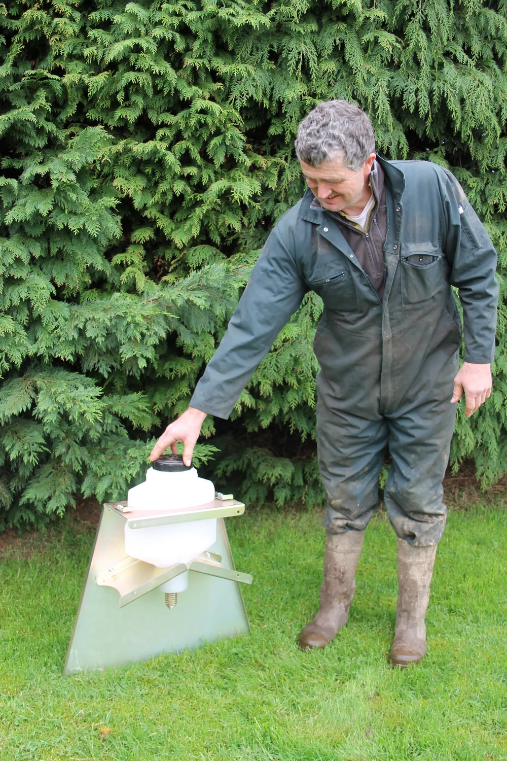 Man with creed feeder