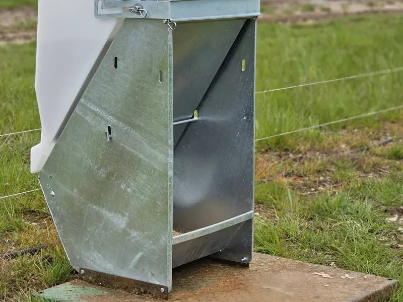Piggyback feeder on a metal farrow feeder