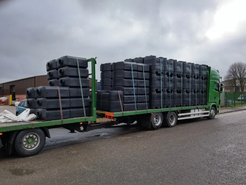 Cleanwater tanks stacked on lorry