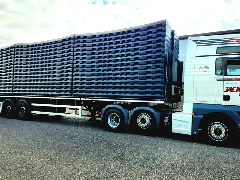 Easy to stack and transport,  90 troughs on this lorry.